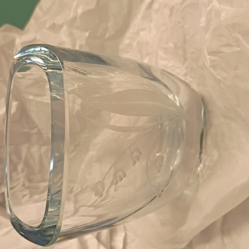 Heavy & Thick Etched Art Glass Crystal Vase Signed Strombergshyttan Floral